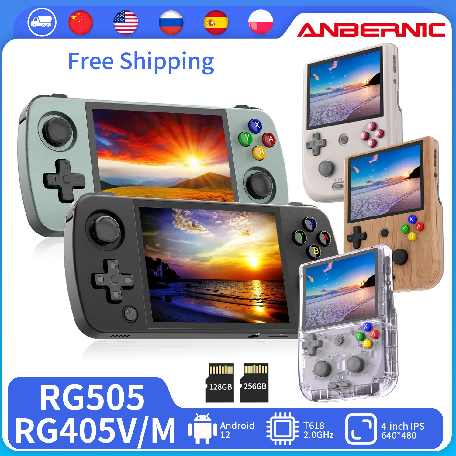 ANBERNIC RG405V RG405M RG505 Handheld Game Console 4 inch IPS Touch Screen  Unisoc Tiger T618 Android 12 WIFI Video Retro Player - AliExpress