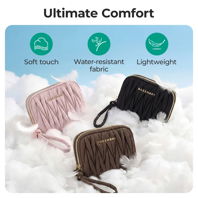BAGSMART Women's Fashion Zipper Wallet Short Bifold Buckle Coin Purse Multi-slot Card Holder Handbag 3