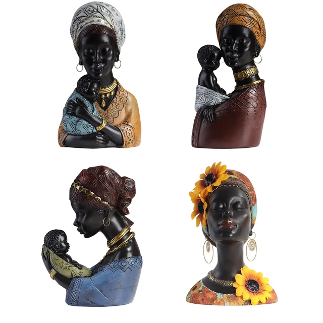 Resin tribal female statue ornaments vintage african women figurine collectible art handicrafts home decor for tv