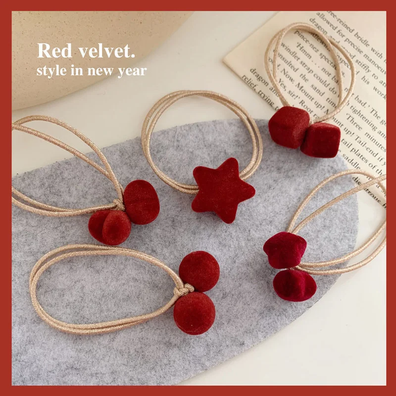 

Red Pendant Hair Bands New Year Style Hair Rope Love Heart Elastic Rubber Bands for Women Girls Hair Accessories Ponytail Holder