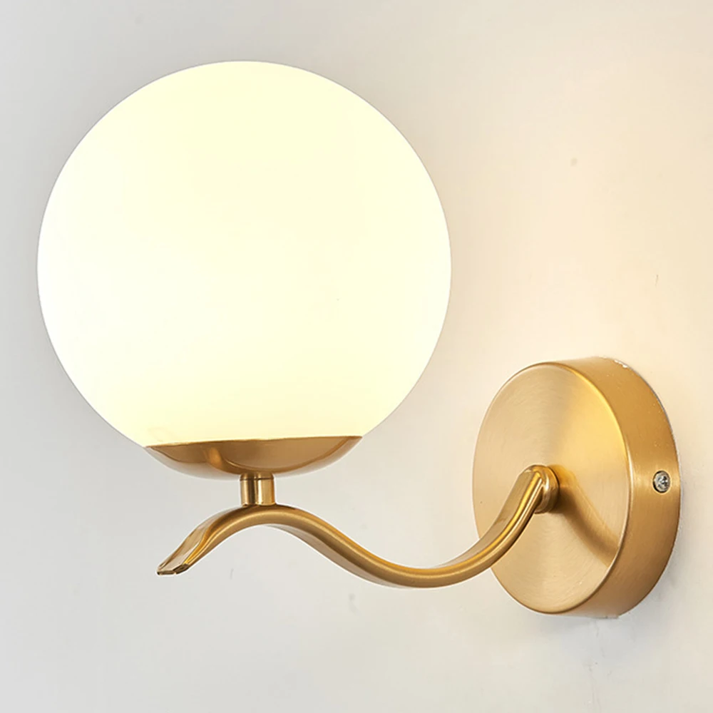 

Led Wall Lamp Iron Night Reading Beside Lamp Home Decor Stairs Vintage Loft Sconce Wall Light Glass Ball Gold Black E27 Fixture