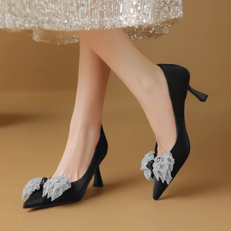 

6.5CM New Women Genuine Leather High Heel Shoes Pointed Tip Spring Fashion Leisure Club Party Wedding Women Heels Shoes 35-39