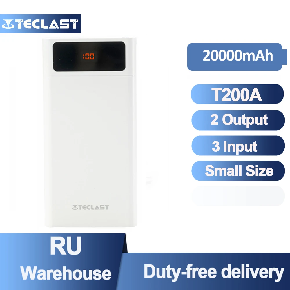 Портативный внешний аккумулятор Teclast T200A на 20000 мАч Внешний со светодиодным умным