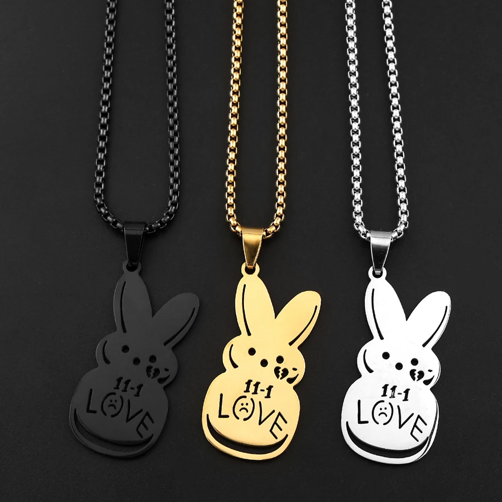 Kpop Lil Peep Rabbit Traurig für Liebe Paar Anhänger Halskette für Frauen Männer Edelstahl Musik R.I.P Kette Schmuck Kragen Fans