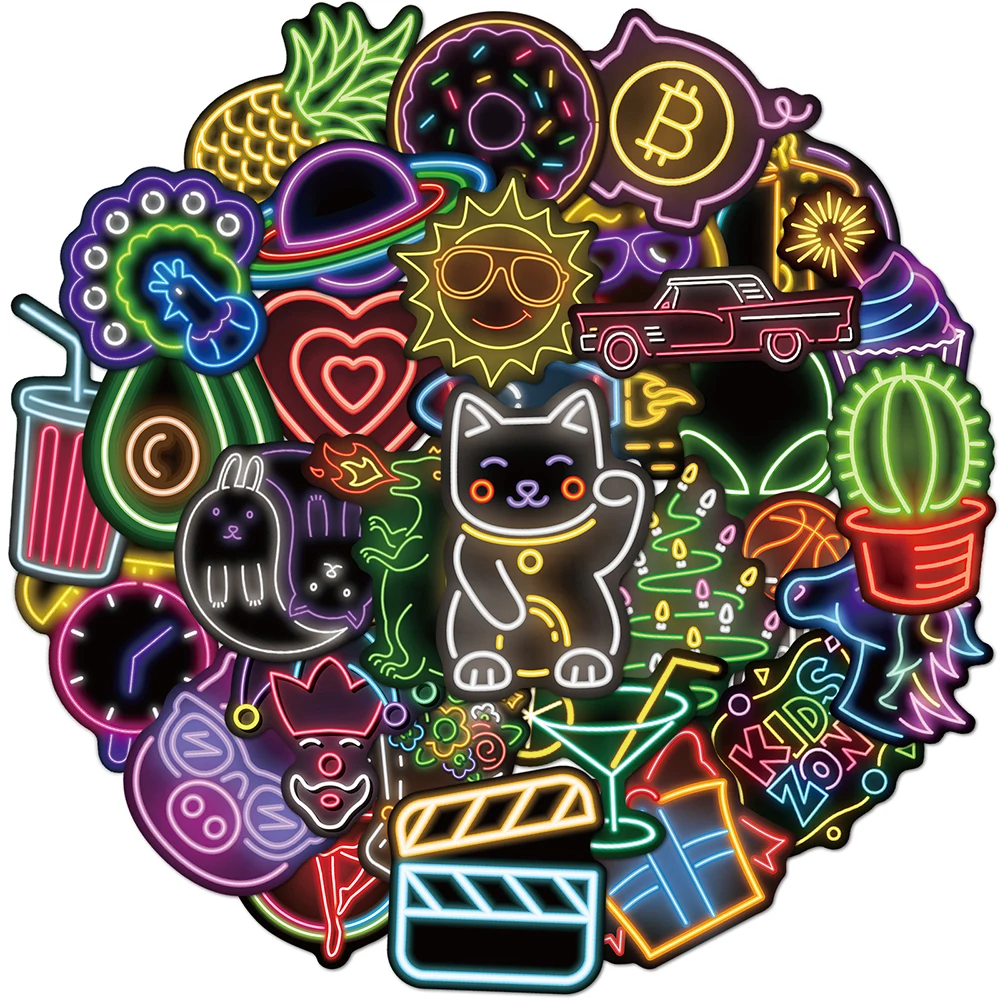 10/40/80PCS Cartoon Neon Light Graffiti Stickers Cute Cartoon Decals Toy DIY Motorcycle Luggage Phone Bike Car Kids Sticker Gift graffiti 390eyes dual light source wireless wifi high definition network monitoring camera human tracking remote monitoring