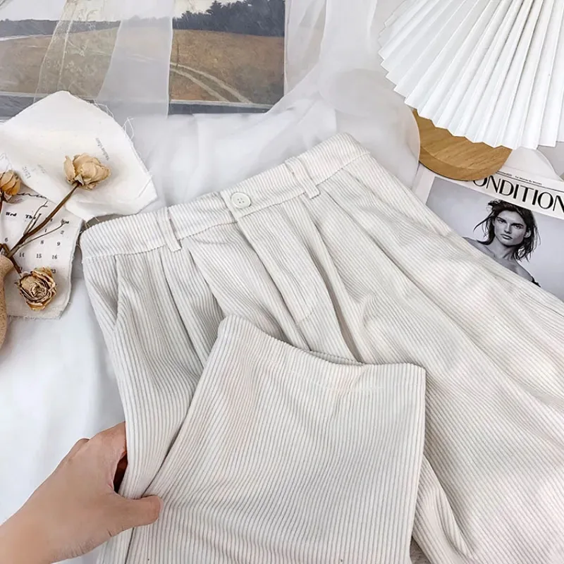 2色 ストレートパンツ レトロ コーデュロイ ハイウエスト ルーズ 女性用コーデュロイパンツ,ハイウエスト,レトロ,ストレート