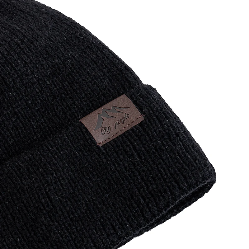 Hot Sale CITY Leather Label Winter Hat Plush Fur Lining Keep Warm Cap Stylish Soft Beanie Hat For Men Women Outdoor Knitted Hat