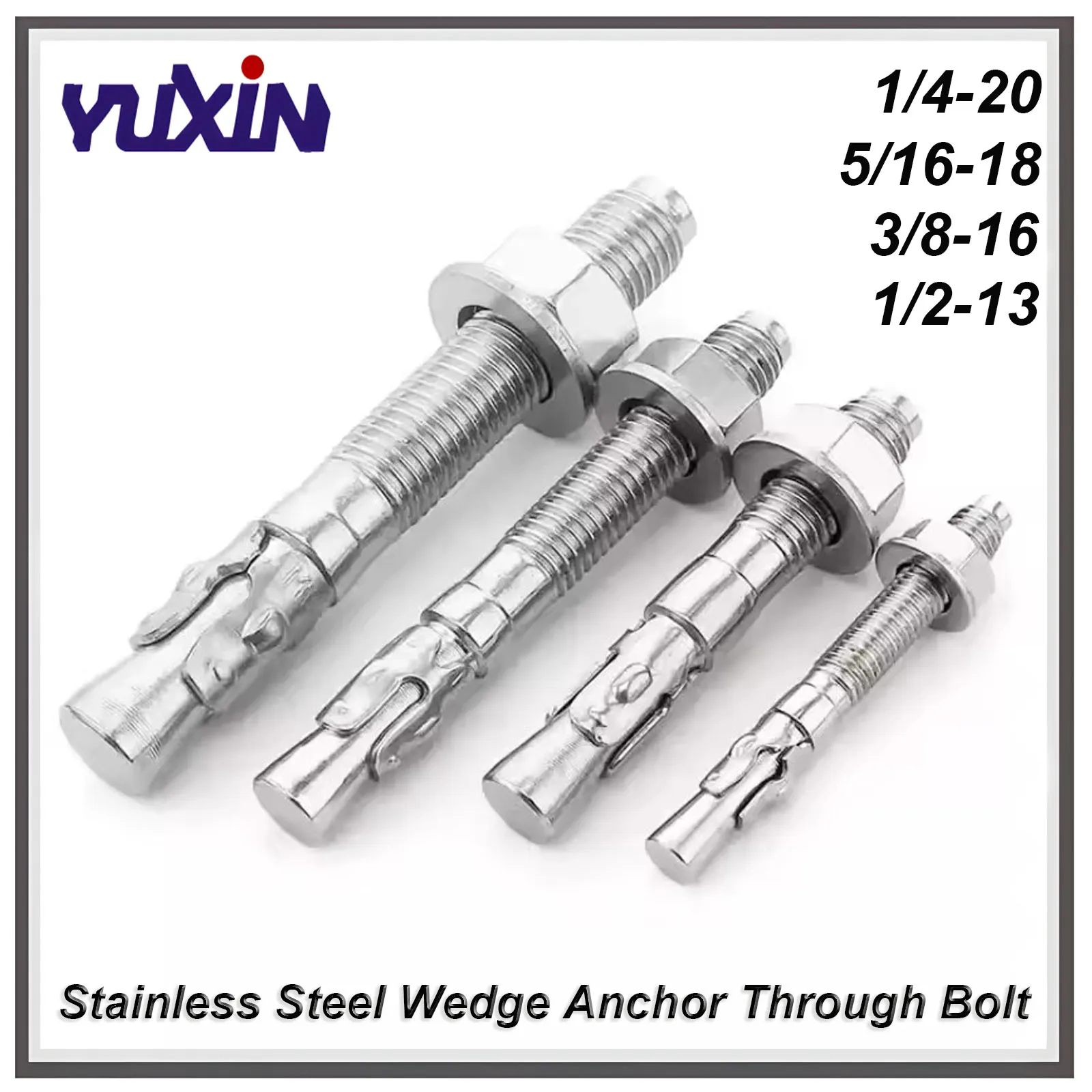 Stainless Steel UNC 1/4 5/16 3/8 Wedge Anchor Through Bolt Elevator Concrete Jointer Point Roofing Expansion Screws Anchors