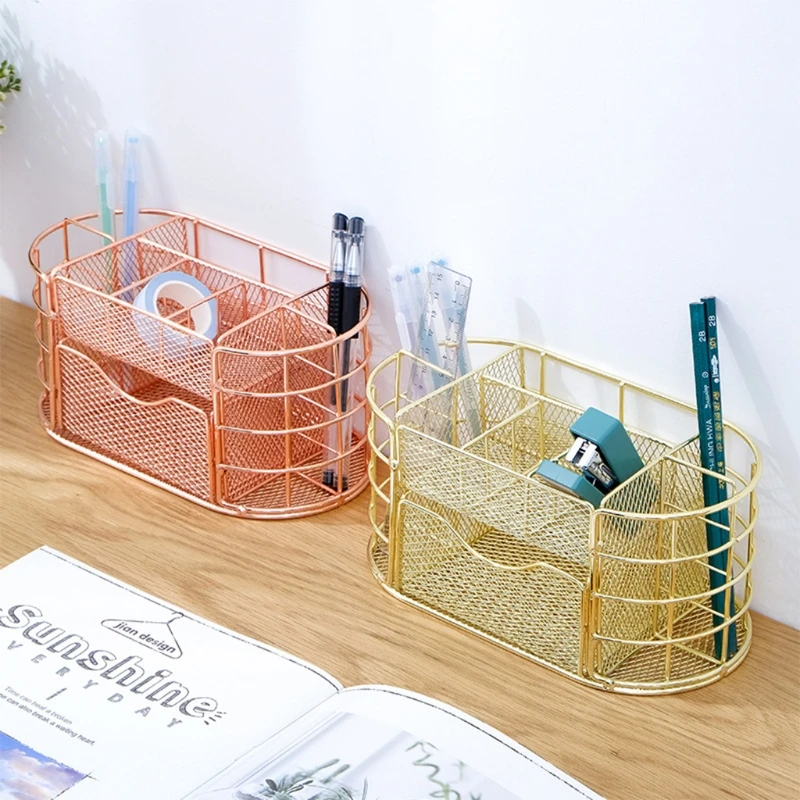 Multi-purpose Rose Gold Pen Holder Desk Organizer Holders Office School Supplies
