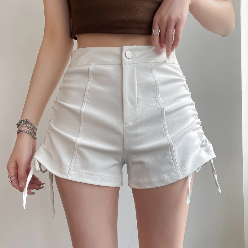 ladies clothes Wisher&Tong Women's Shorts Summer 2022 Vintage Casual High Waist Black Shorts Slim Drawstring A-line Female Y2k Short Pants workout shorts Shorts