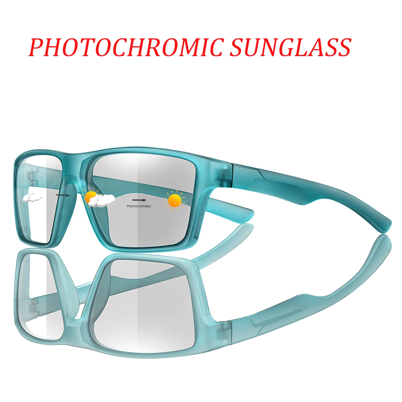 Photochromic Classic Square Frame Cycling Sunglasses for Men and Women