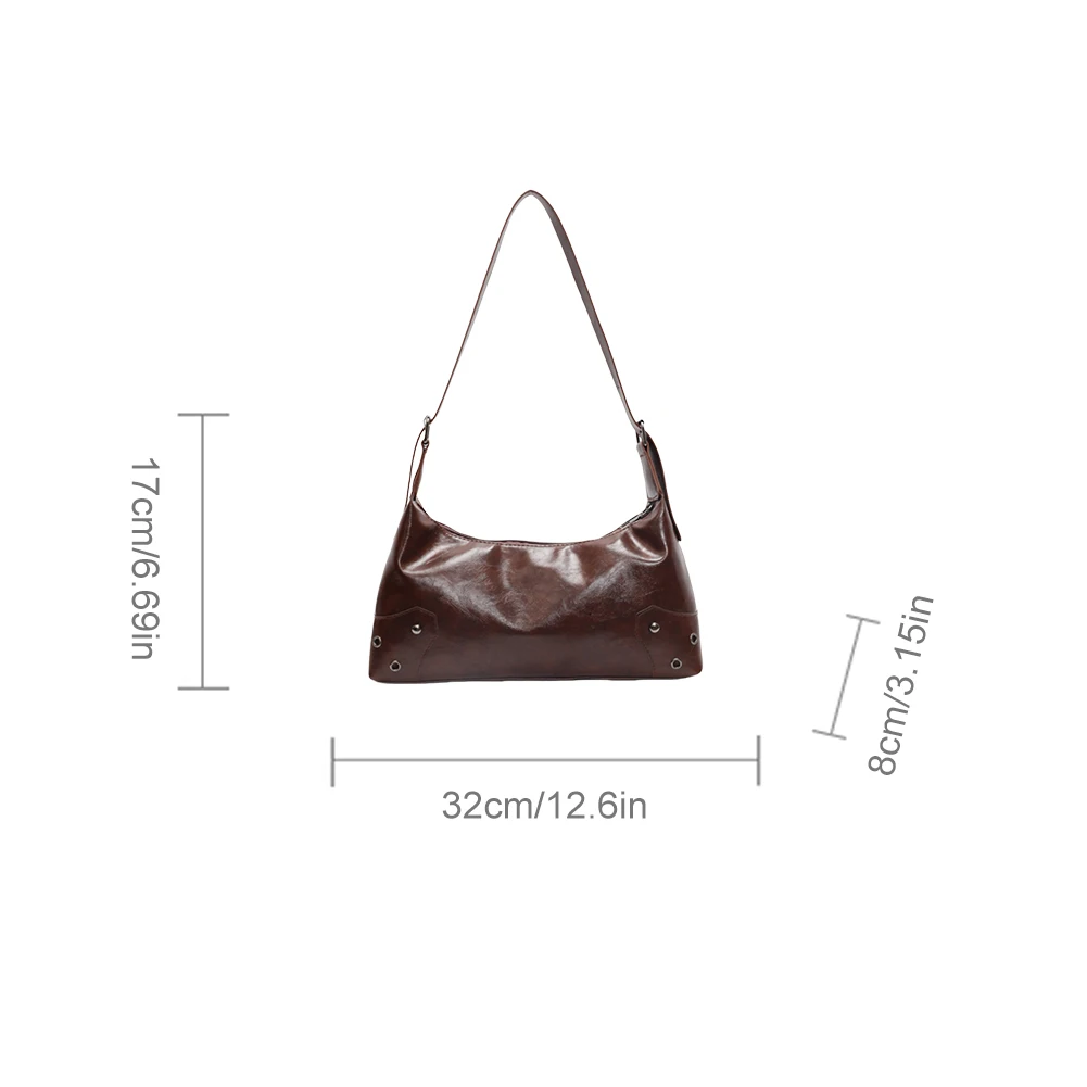 Women Retro Rivet Shoulder Bag PU Leather Vintage Casual Handbags Large Capacity Soft Leather Armpit Bag Ladies Work Bag