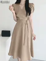 ZANZEA Elegant Summer Short Sleeve Dress Women Fashion OL Work Sundress Robe Femme Casual Solid A Line Vestido Kaftan Sarafans - Image 2