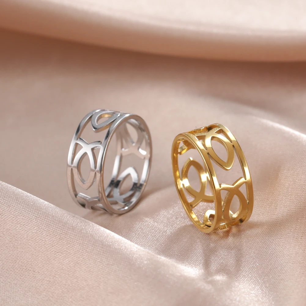 Ichthys Jesus Fisch Christian Symbol Edelstahl Kreuz Ring Versprechen der Ewigkeit Katholisches Amulett Paar Ringe christliche Ringe Jesus Ring Heilige Kreuzringe christlicher Schmuck Christliche Fische – Detail 25