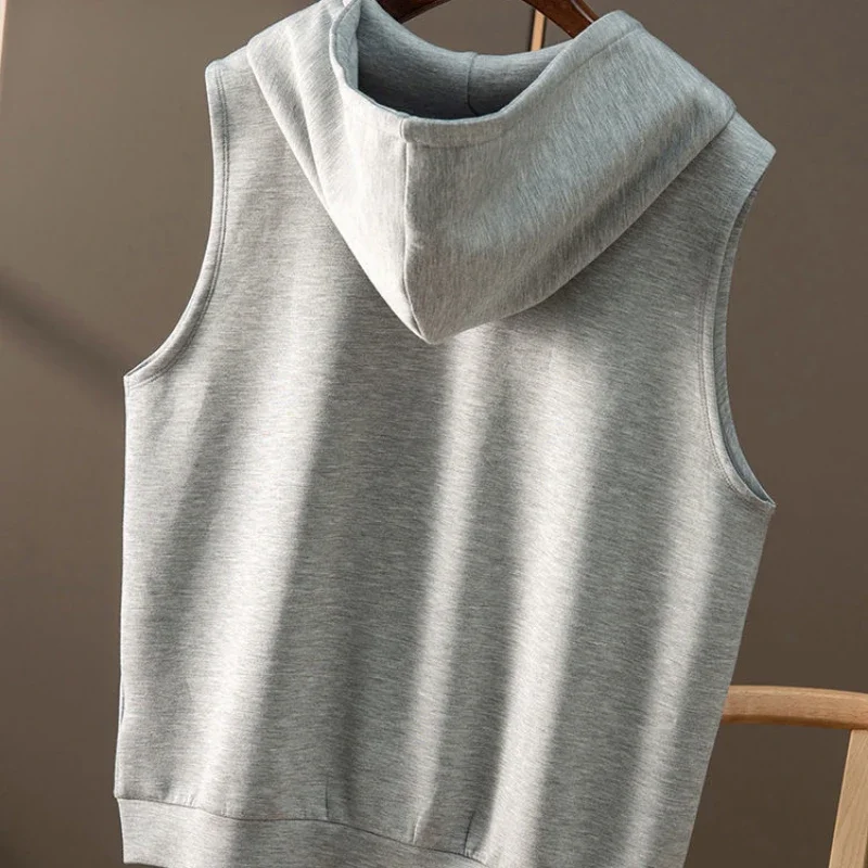 Women's Hooded Sweater Vest Spring Autumn Sleeveless Sports Top Korean Fashion Coat Cotton Cardigan Leisure Loose Solid Color