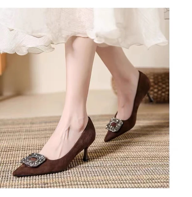 2024 Spring Autumn New Style Pumps Pointed Toe Shallow Mouth Suede Low Heel  Comfortable Women's Shoes Fashion Casual High Heels - AliExpress