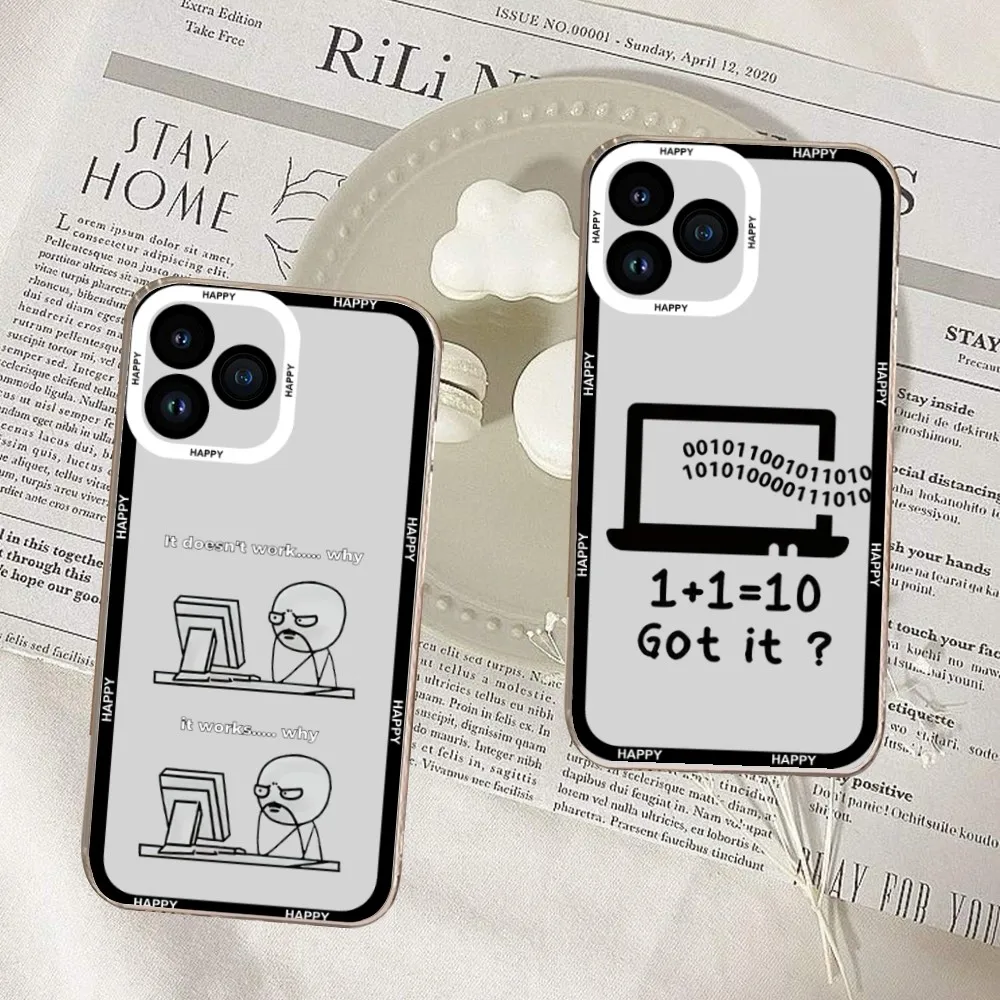 

Cartoon Programmer Phone Case For iPhone 11 12 Mini 13 14 15 Pro Max Transparent Shell