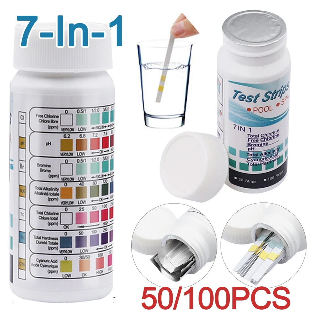 3/5/6/7-In-1 Swimming Pool PH Test Paper Residual Chlorine PH Value Alkalinity Hardness Test Strip Tester Pool Accessories