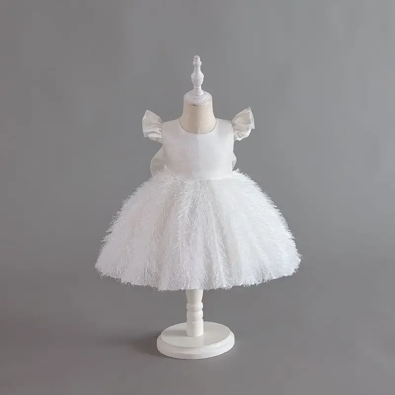 

Fashion Baby Girl Feather Princess Tutu Dress Toddler Children Big Bow Vintage Vestido Party Birthday Pageant Ball Gown 2-14Y