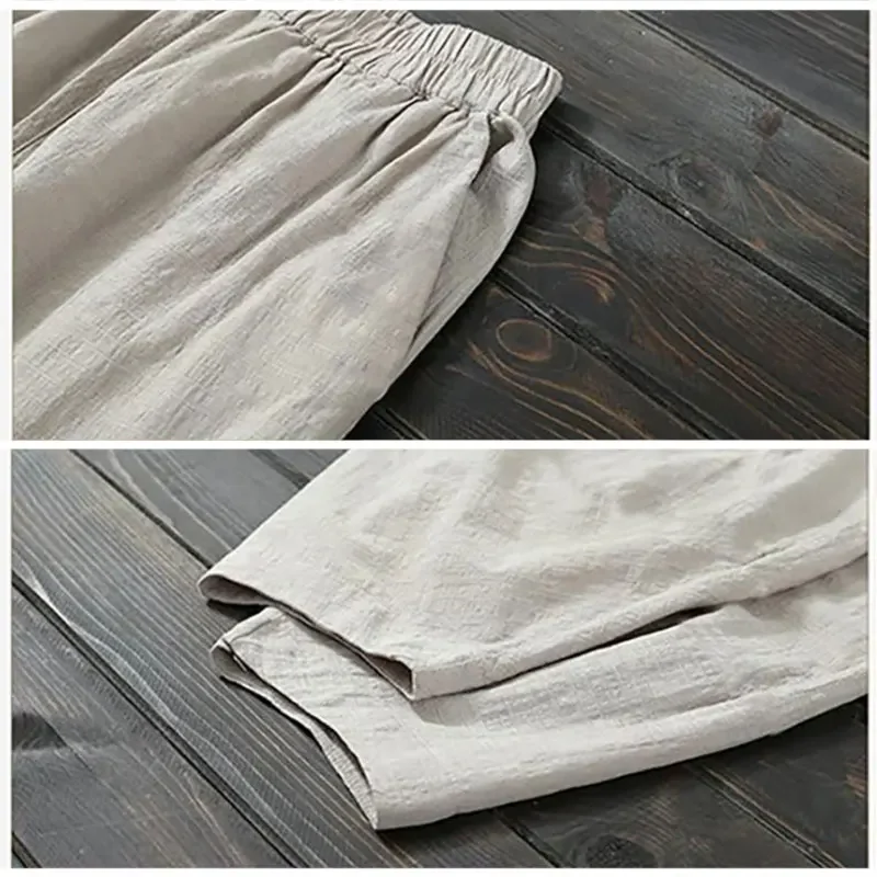 Mother Ankle Elastic High Waist Harem Pantalones Summer Thin Cotton Vintage Baggy Pants Women's Casual Plus Size 5XL Bloomers