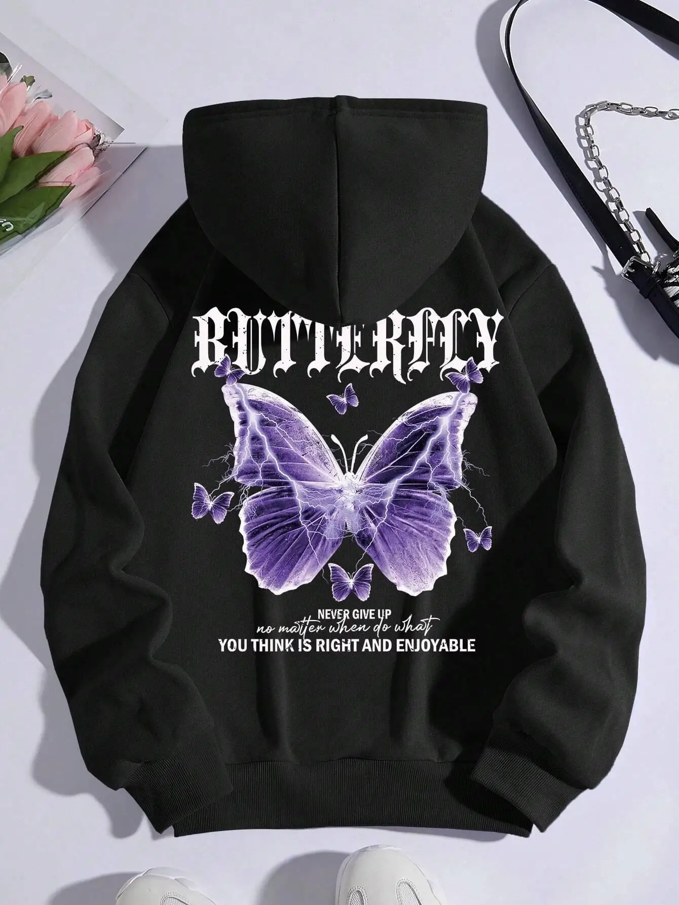Beautiful Purple Butterfly Printing Hoodies Women Fleece