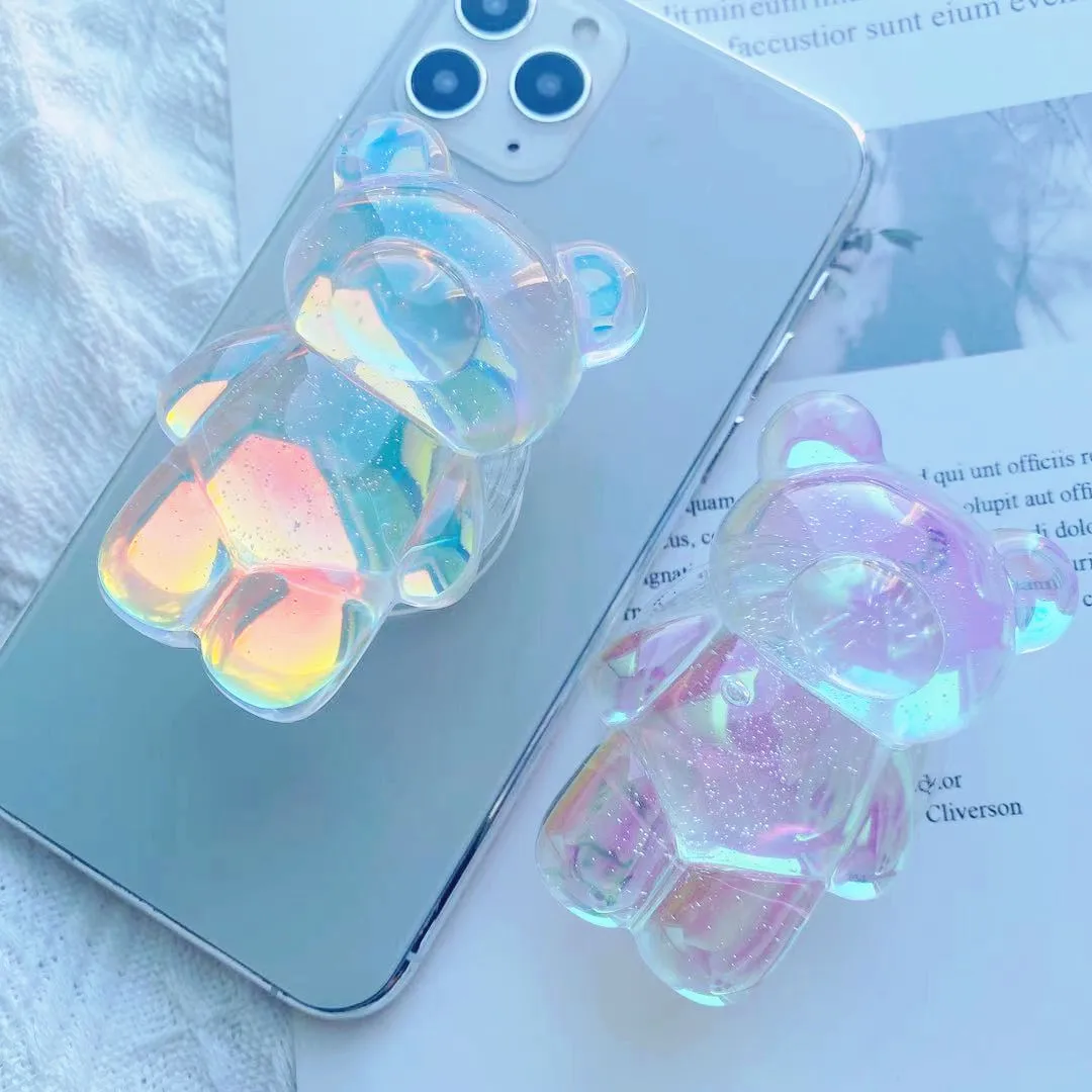 3D 귀여운 레이저 곰 핸드폰 홀더, 그립 토크 브래킷 핸드폰 지원 데스크탑 휴대폰 손가락 스탠드 접이식 모바일 홀더