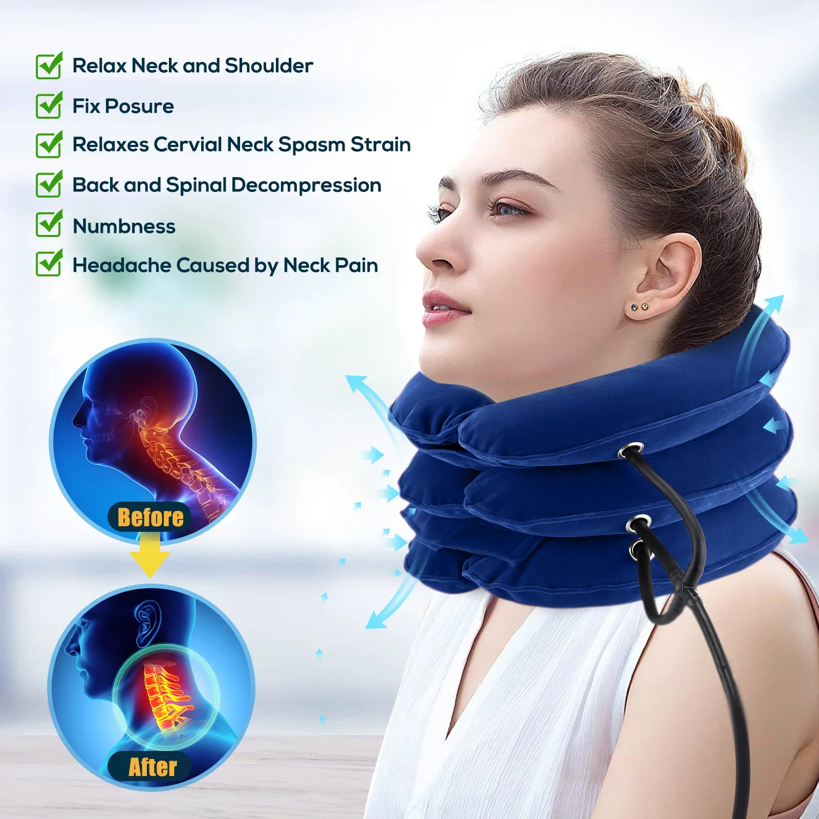 Neck Inflatable Pillow Collar Tractor Air Cervical Traction Device Support Vertebra Orthopedics Massage Relaxation Brace