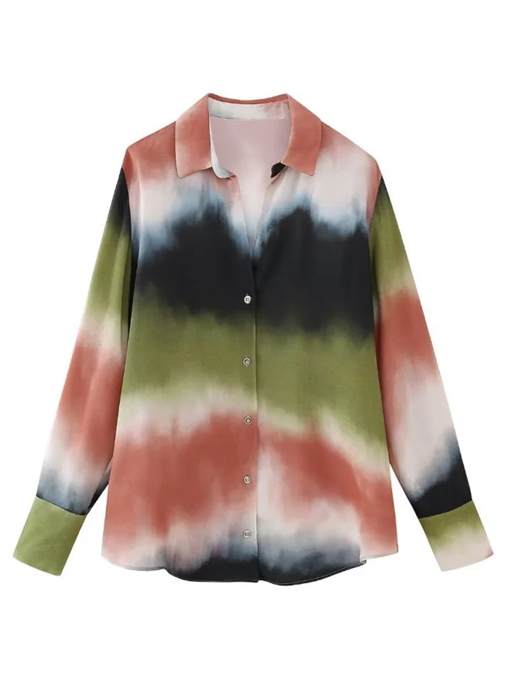 

Kumsvag 2023 Women Summer Shirts Blouses Tops Vintage Tie-dye V-Neck Loose Female Elegant Street Top Clothing