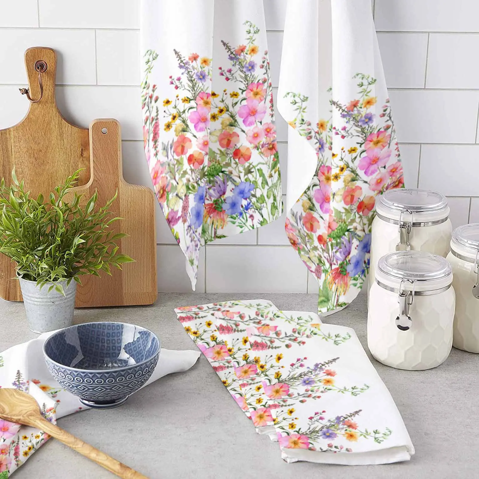 

Flower Watercolor Hand Painted Microfiber Towel Absorbent Kitchen Cleaning Cloth Dish Towel Household Cleaning Towel