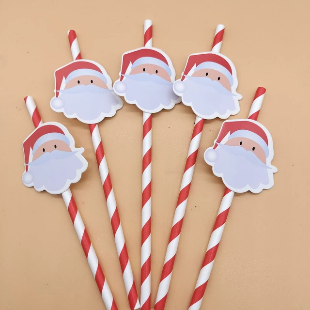 10pcs Santa Claus Card Straws Merry Christmas Party Decoration