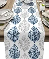 Navy Blue and Grey Leaf Texture Linen Table Runner Gray Abstract Art Leaves Dresser Scarf Table Decor Wedding Dining Party Decor 1