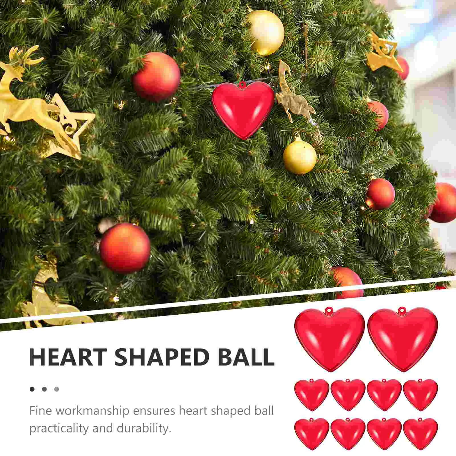 10 Pcs Heart Shaped Fillable Boxes Wedding Hanging naments Plastic Gift Boxes Christmas Decor Wind Chimes Home Decor Red 3