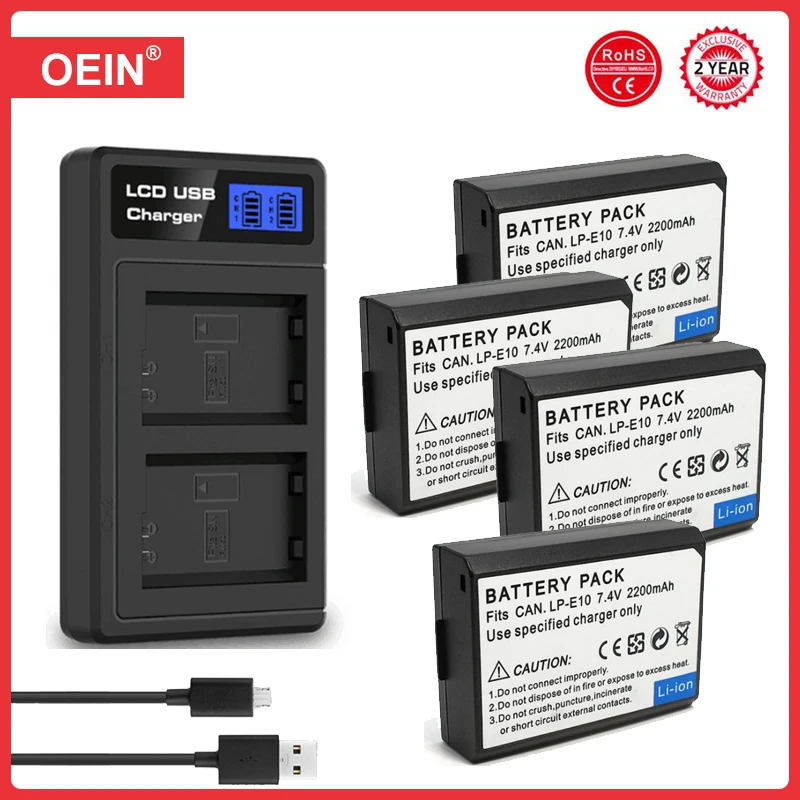 2 x Dot.Foto LP-E10 Premium 7.4v / 1080mAh Oplaadbare Batterij voor Canon EOS 1100D, 1200D, 1300D, 1500D, 2000D, 3000D, 4000D