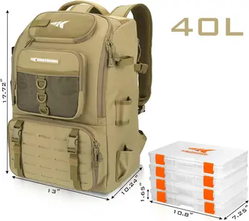 Fishing Tackle Backpack with Rod Holders 4 Tackle Boxes,40L Fishing Bag Storage Fishing Gear and Equipment 2