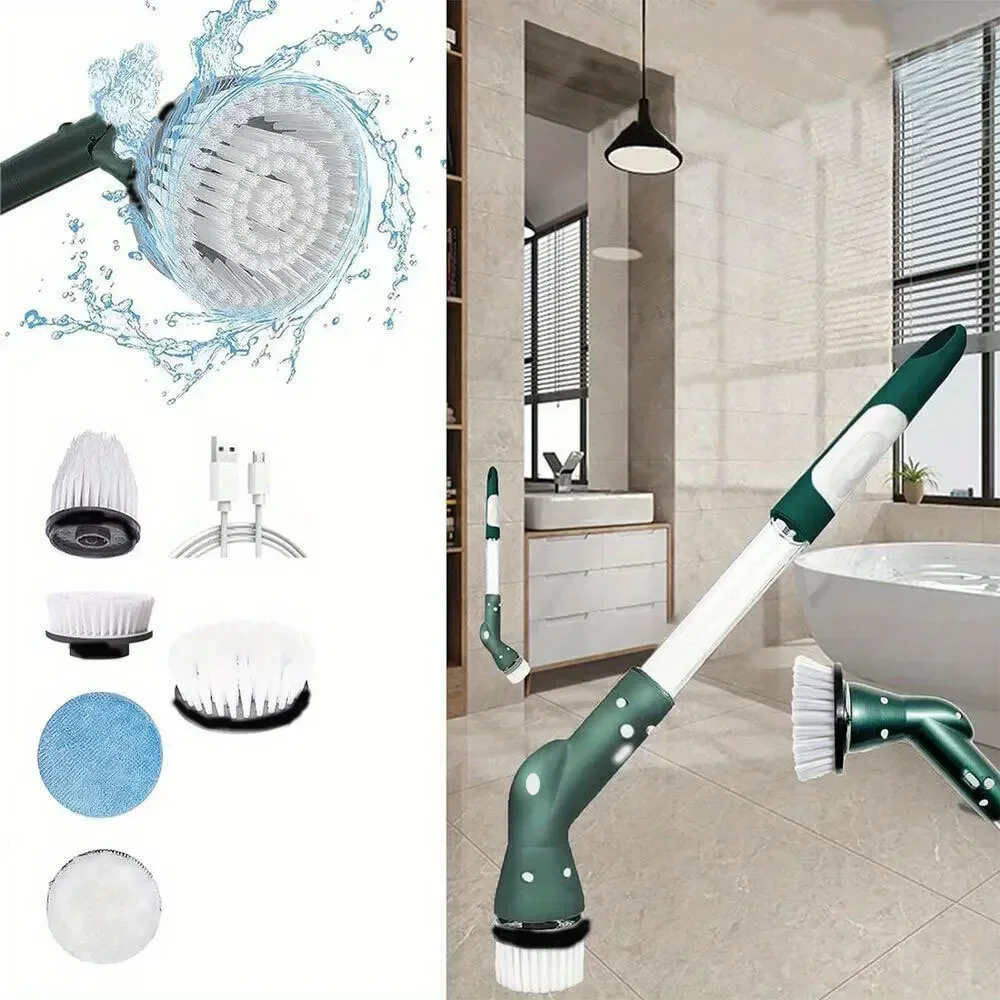 Wireless Electric Scrub Brush Bathroom Electric Cleaning Interchangeable Brush Heads Handheld Long ​Type-c Interface 5