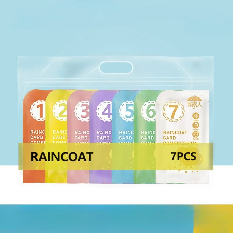 7pcs Disposable Card Raincoat Adult Long Thickened Rainstorm Proof Outdoor Travel Drifting Compression Portable Card Poncho Rain