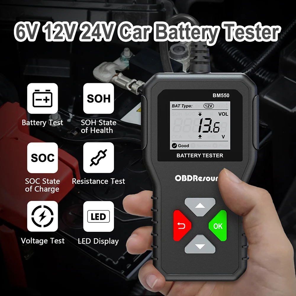 Car Battery Tester 100-2000 CCA Car Battery Tool 6V 12V 24V Car Battery Tester Car Battery Analyzer BM550 Battery Testing Tool 2