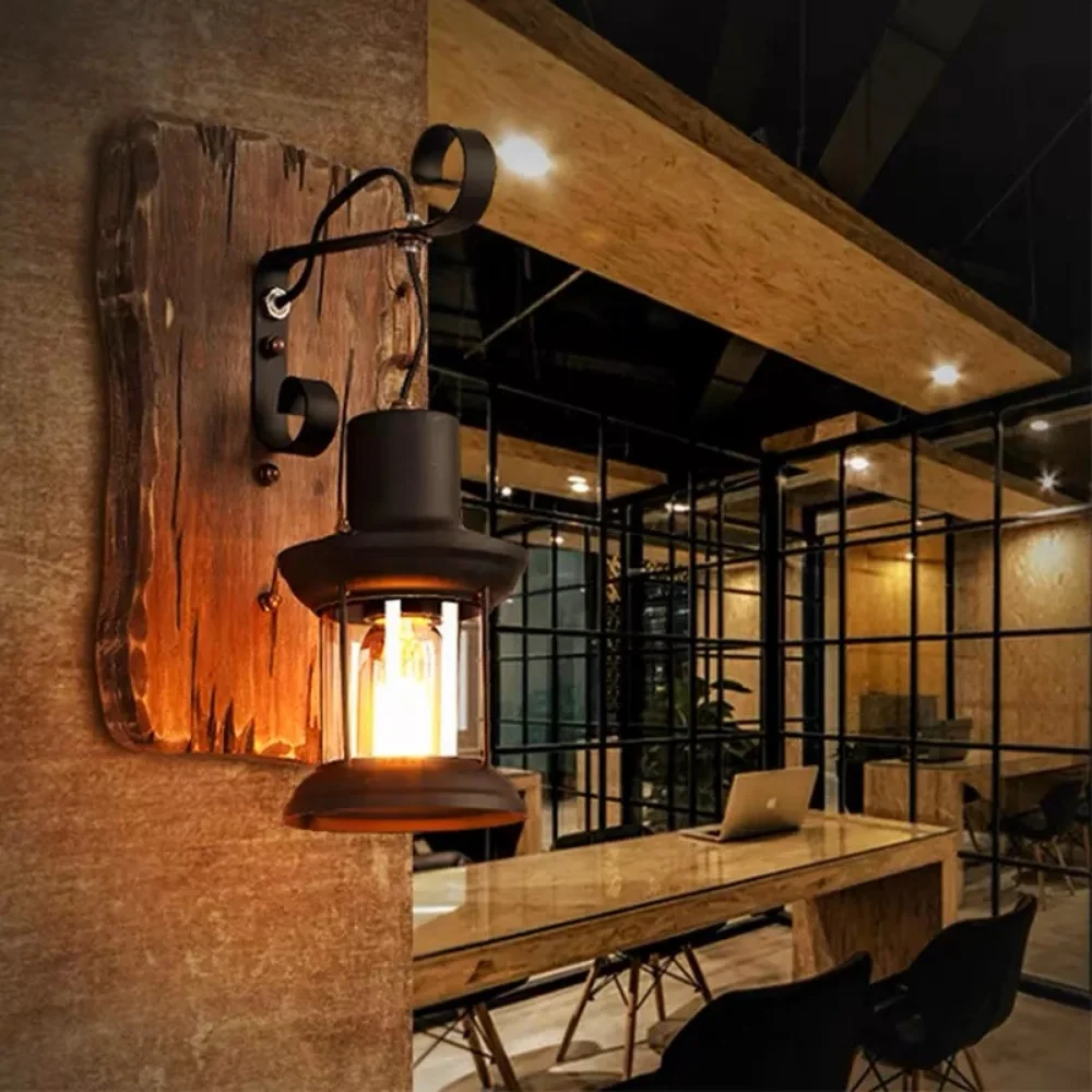 빈티지 산업 LED 케이지 벽 조명 레트로 로프트 벽 램프 블랙 램프 그늘 E27 Sconce 조명 현대 실내 조명기구