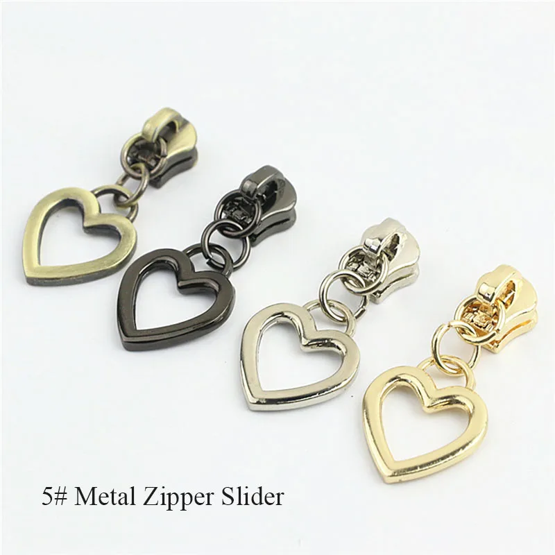 30Pc 5# Zipper Sliders for Metal Zippers Heart Shape Jacket Clothes Zip Repair Kit Zipper Head Puller DIY Bag Sewing Accessories