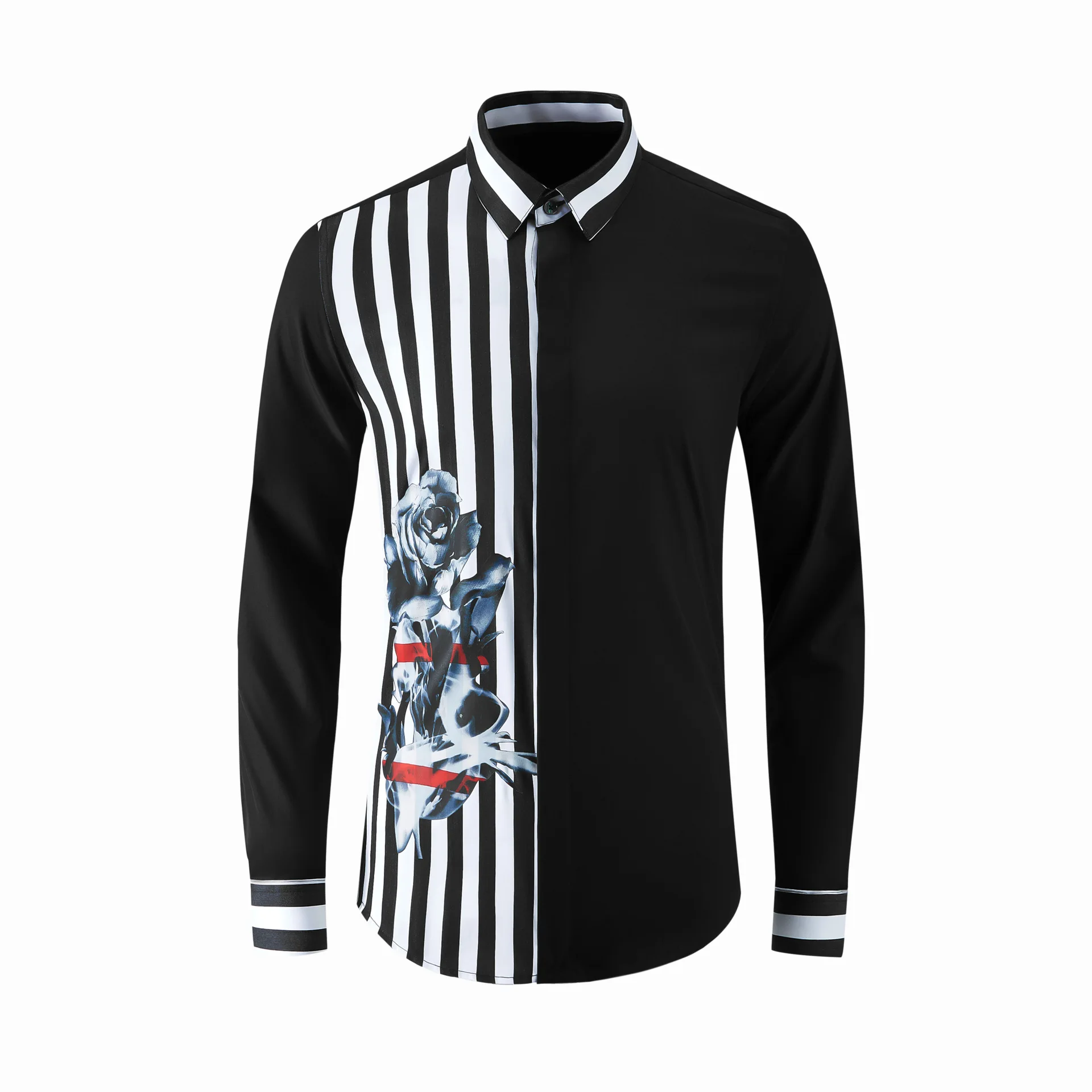 

High Quality Luxury Jewelry New Men'S Striped Printed Shirt English Fashion Youth Slim Long Sleeve Men'S Shirt