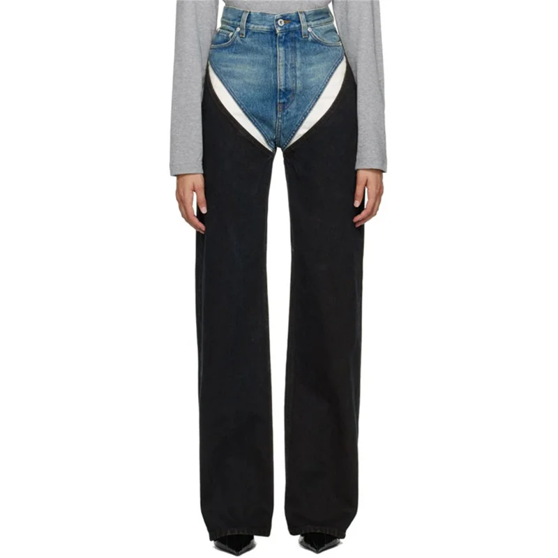 

women's jeans 2023 New in Korean Fashion Contrast Panel Women's Pants y2k Vintage pure cotton straight leg pants floor mop pants