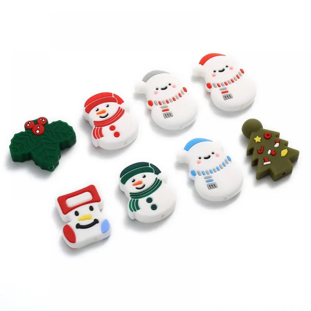 

10Pc BPA Free Christmas Day Silicone Beads Cartoon Santa Claus Tree Teether Beads For Jewelry Making DIY Pacifier Chain Necklace