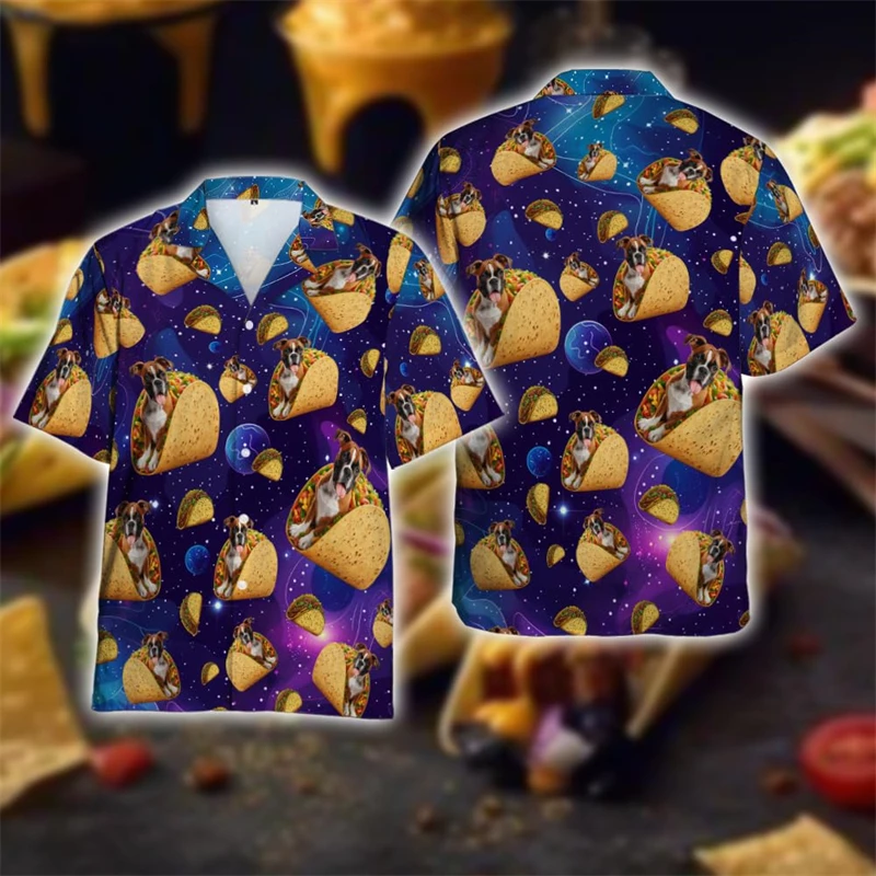 

Funny Space Taco Dog 3D Printed Beach Shirts Harajuku Pet Boxer Blouses Hawaiian Cartoon Dachshund Lapel Blouse Corgi Y2K Tops