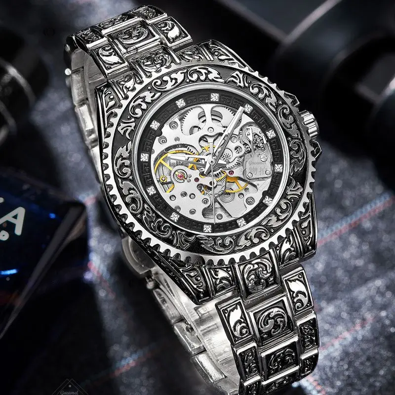 Gold Skeleton Mechanical Watch Men Automatic Vintage Royal Fashion - Main Image