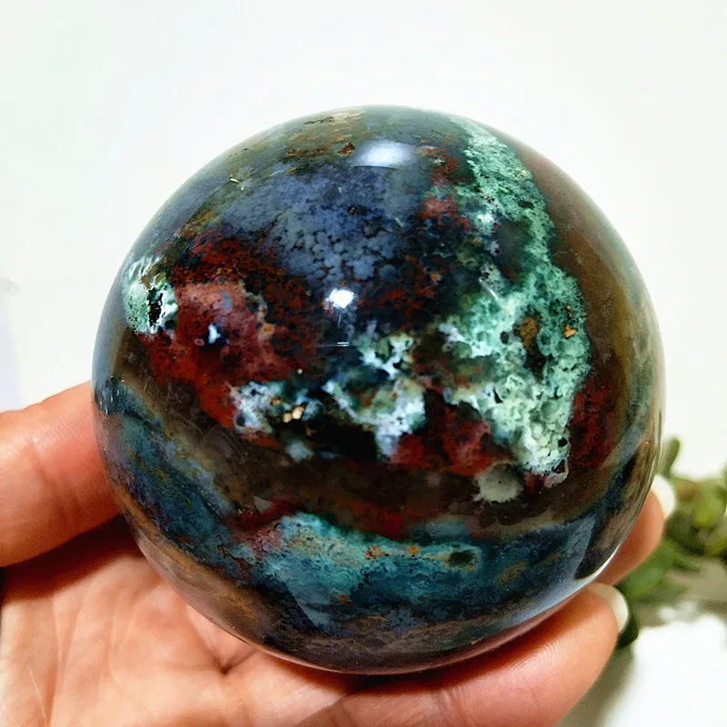 Natural Stone Pretty Ocean Jasper sphere Meditation Spirit Exorcism Feng Shui Crystal Ball Home Room Decoration Reiki Healing 6