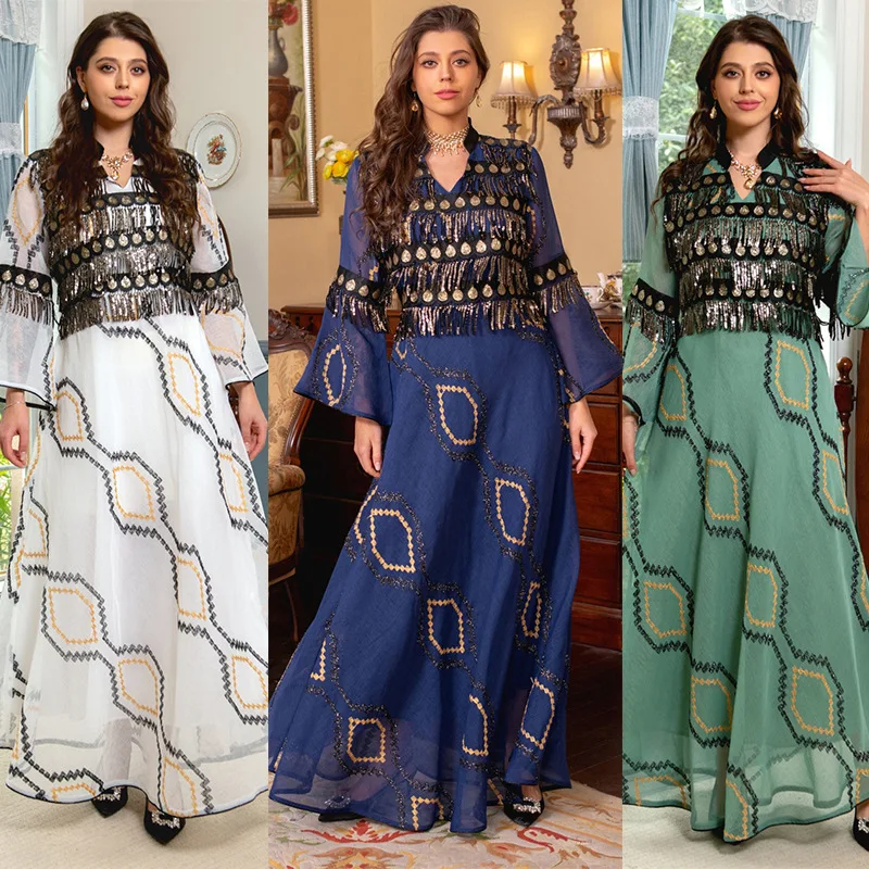 

Luxury Modest Dress Abayas Muslim Embroidery Sequins Ramandan Eid Robe Cardigan Long Gowns Kimono Jubah Thobe Islamic Prayer