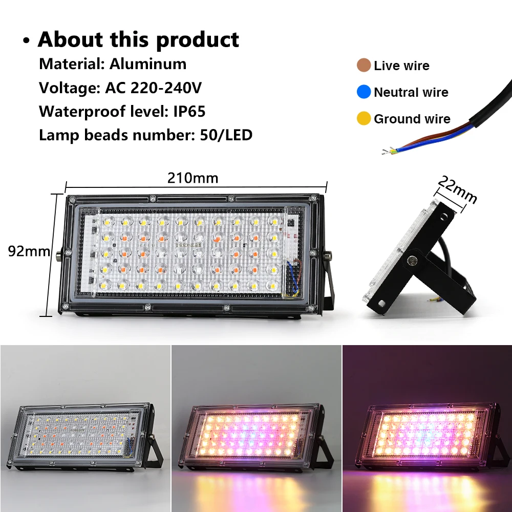 LED Grow Light Full Spectrum 50W Led Plant Light Hydroponics Growing System Waterproof Flower Fruit Seeds Planting Cultivate