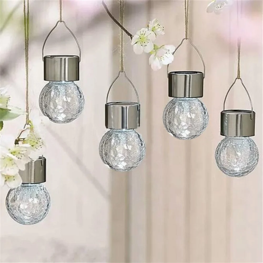 

Hanging Solar Lights Outdoor Decorative Cracked Glass Ball Light Waterproof Globe Lamp for Garden Yard Patio Lawn Flower Bed