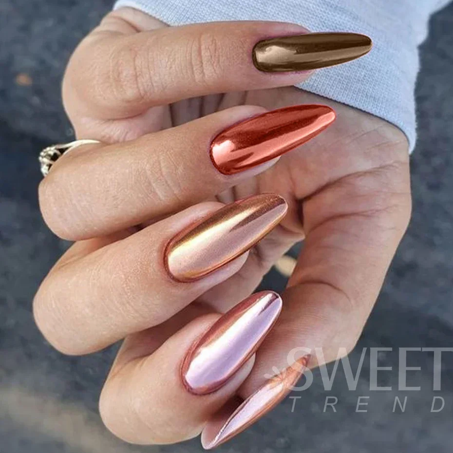 Champagne Brown Nail Art Powder Magic Mirror Metallic Powder Pigment UV Glitter Chrome Gel Polish Manicure Accessories DIY Dust