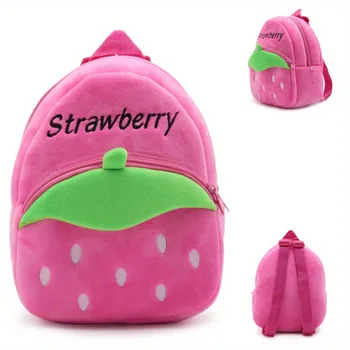 Baby Bags Plush Kid Backpack Cartoon Strawberry Schoolbag Pink Fruit Style Preschool Storage School Bag Birthday Gift for Girls 1